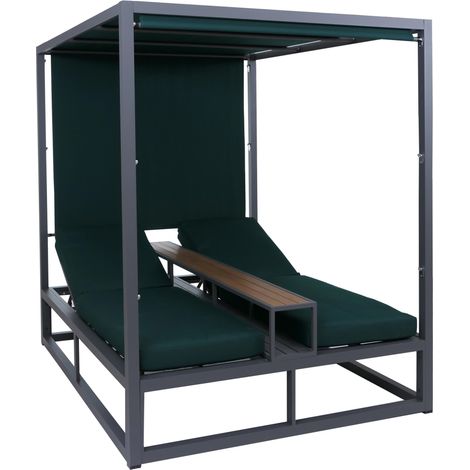 [NEUWERTIG] Alu Lounge-Gartenliege HHG-106, Sonnenliege Daybed, 10cm-Polster 220g/m² 196x165x196cm dunkelgrau, Polster dunkelgrün