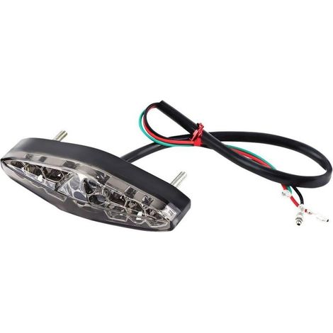 Luces traseras LED universales para motocicleta – 15 diodos, 12 V, acabado ahumado, luz de freno + luz de posición, fácil instalación.
