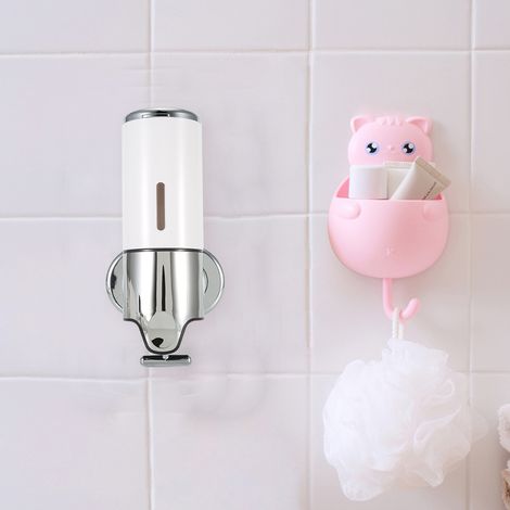 Distributeur de savon mural blanc, distributeur de savon pour salle de bain d'hôtel, flacon de shampoing, porte-gel douche manuel, gobelet individuel blanc 6030. (1/5)