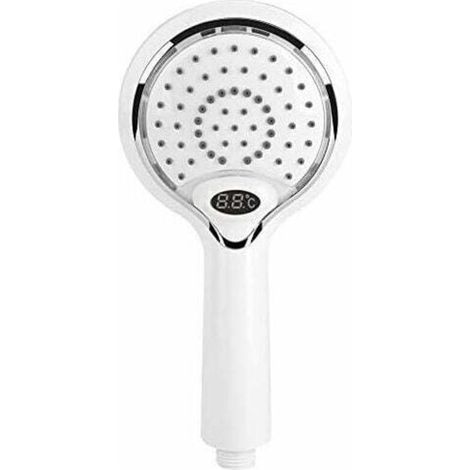 Pomme de Douche à LED de Poche 3 Couleurs changent à Eau, pommeau de Douche à LED avec Affichage numérique du capteur de température, pulvérisateur de Douche à Contrôle de température Blanc-Fei Yu (1/4)