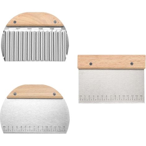 Ensemble de 3 racloirs et coupe-pâtes en acier inoxydable avec manches en bois, pour le pain, les pizzas, les gâteaux et les pâtisseries.-AquaForge (1/5)