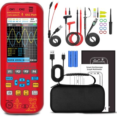Multimètre numérique portable BSIDE O9 avec oscilloscope et générateur de signaux 4 en 1, double canal 50 MHz x 2, affichage graphique 250 MS/s