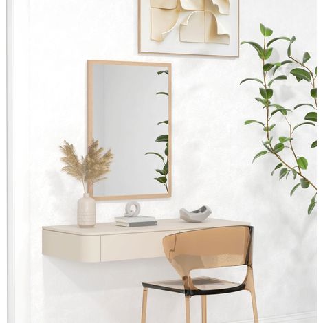 Espejo de pared 50 x 70 cm con 4 ganchos, marco MDF color madera natural OKMYHOME (1/5)