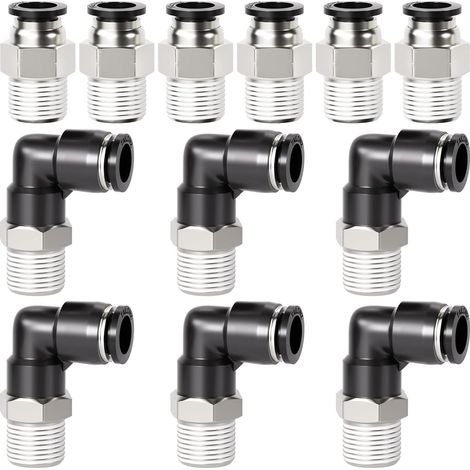 Raccords coudés et droits combinés pour tubes de 6 mm de diamètre extérieur et filetage BSP de 3/8 pouces PC6-03+PL6-03(paquet de 12) (1/5)