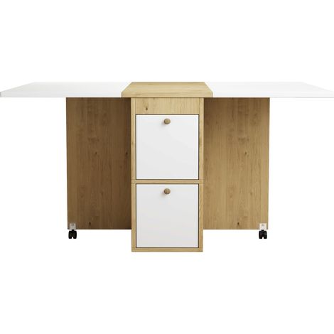 Conjunto de mesa de comedor extensible plegable con 4 sillas, 120 x 80 x 75 cm, blanco y roble (1/5)