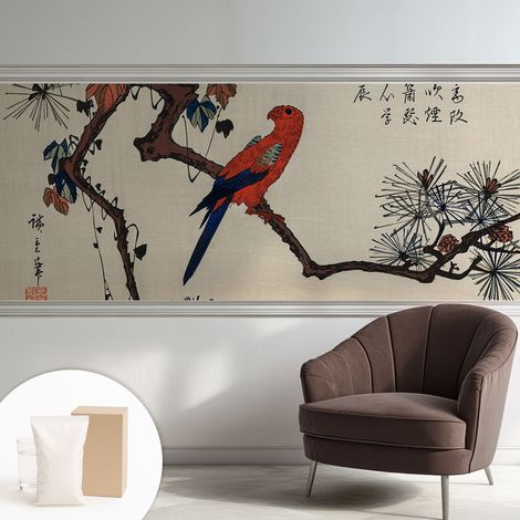Tapete Vliestapete mit Kleber- abwaschbar - Raumgestaltung Schlafzimmer Wohnzimmer Tapete Vogel auf einem Ast 250x104 cm (1/5)
