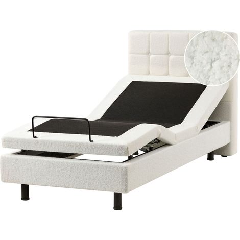 Letto matrimoniale Tessuto bouclè bianco sporco Elettrico Regolabile 90 x 200 cm Duke (1/5)