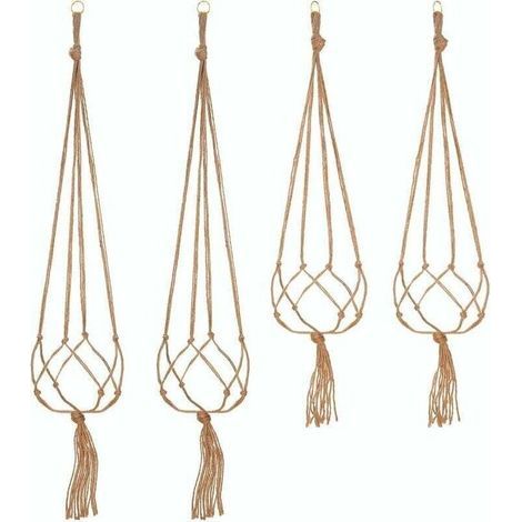 Lot de 4 Suspension Macramé en Corde pour Plantes – 2 x 105 cm et 2 x 90 cm – Porte-Pot Suspendu Intérieur/Extérieur – Décoration Jardin et Maison (1/5)