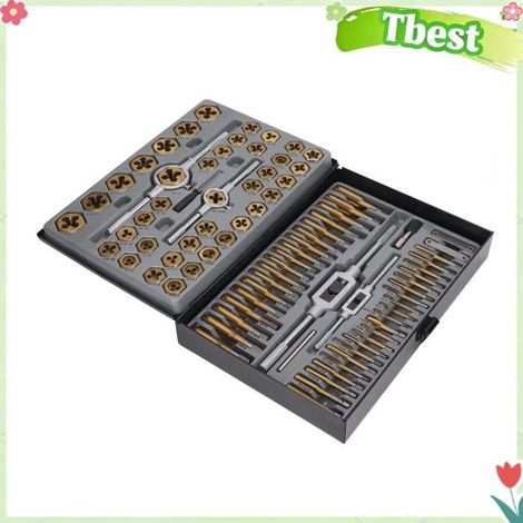 Tbest Kit d'outils manuels pour matrices de tarauds Jeu de Matrices de Taraud 86 Pièces, Kit D'outils de bricolage filete (1/5)
