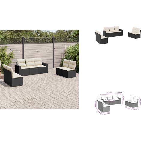 7-tlg. Garten-Sofagarnitur mit Kissen Schwarz Poly Rattan - Gartensofas - Outdoor Möbel - Gartenmöbel Set - Rattan Sofa - Lounge Set (1/3)