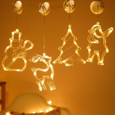 Lot de 4 guirlandes lumineuses à LED Décoration de Noël à suspendre Éclairage de Noël à piles avec ventouse Rideau lumineux LED (1/5)