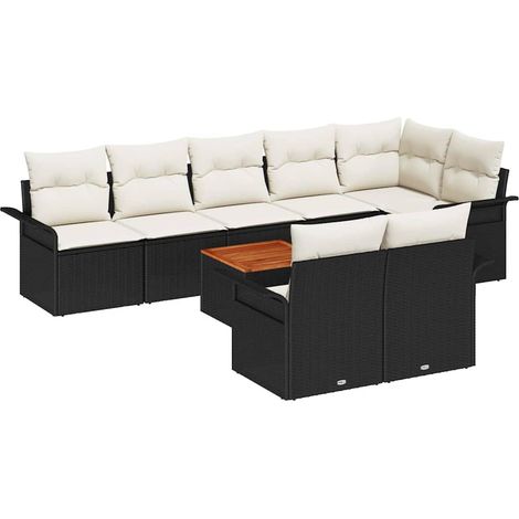 Garden Sofa Set with Storage 9 pcs Black and Cream Poly Rattan vidaXL