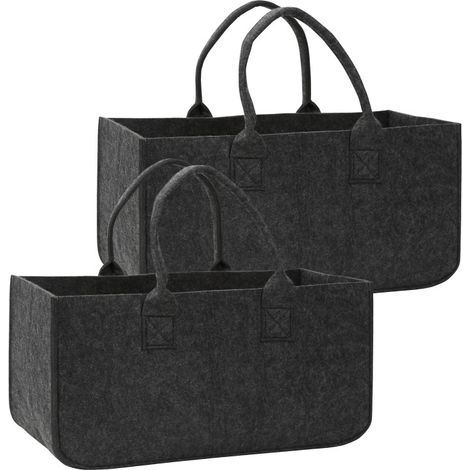 SWANEW Sacchetti in feltro per legna da ardere, confezione da 2, 50 x 25 x 25 cm, grigio scuro, borsa per legna da ardere, cestino in feltro pieghevole, cestino per legna da ardere, borsa per la spesa (1/5)