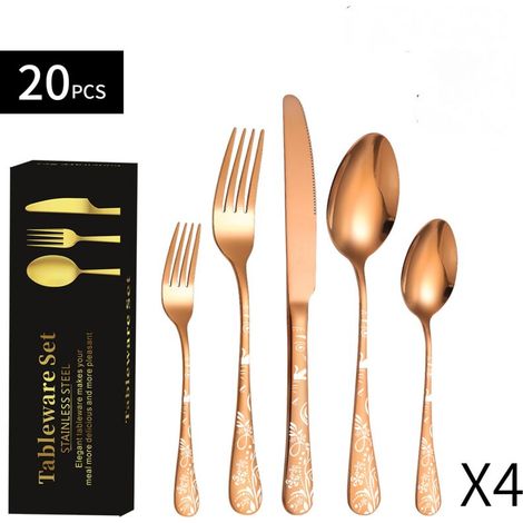 JOORRTEnsemble de couverts 4 pièces, ensemble de couverts 20 pièces comprenant couteau, fourchette, cuillère, couverts, acier inoxydable poli miroir, passe au lave-vaisselle B