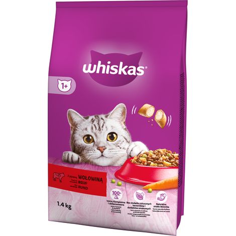 Whiskas 1+ Croquettes pour chat au bœuf 1,4 kg 1 pièce. (1/3)