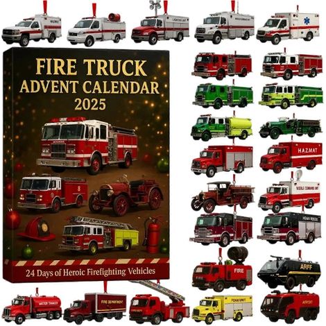 Adventskalender mit 24 Geschenken und Überraschungsspielzeug, inklusive Feuerwehrauto-Weihnachtsbaumschmuck (1/5)