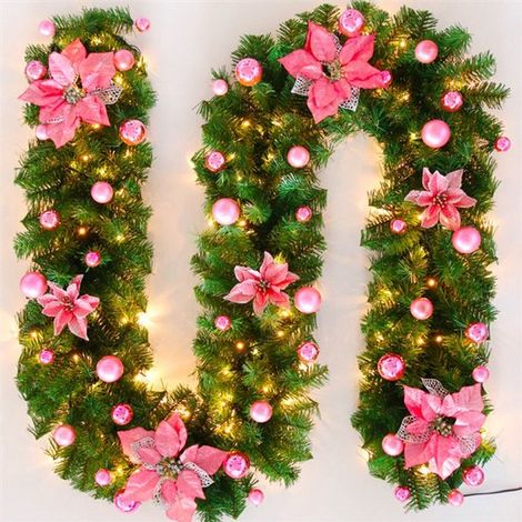 Pali natalizi, decorazioni per porte, decorazioni per albero di Natale, ghirlanda oro e rossa, pali natalizi con illuminazione a LED, 2,7 m per decorazioni natalizie da interni (1/5)