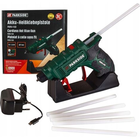 Pistola per colla a caldo senza fili Parkside 170 C da 7 mm, batteria da 4 V 1,5 Ah