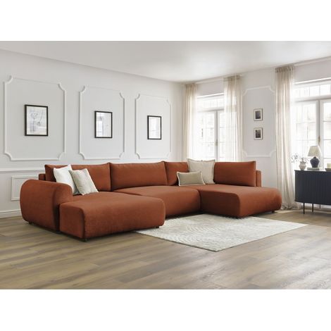 BOBOCHIC - Canapé panoramique convertible coffre LUCIEN tissu lisse Angle gauche  Orange (1/5)