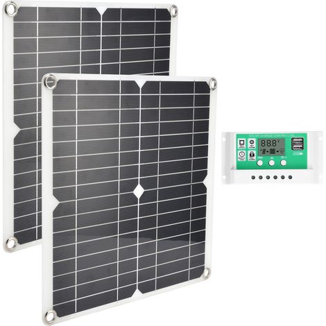Kit de 2 panneaux solaires portables de 15 W avec contrôleur de charge solaire 10 A pour le camping et le tourisme (1/5)