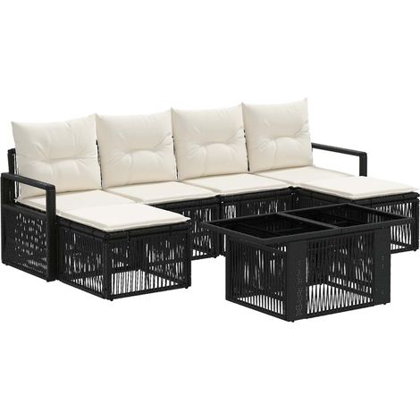 Ensemble de canapé de jardin 7 pc Noir et blanc crème polyrotin vidaXL (1/5)