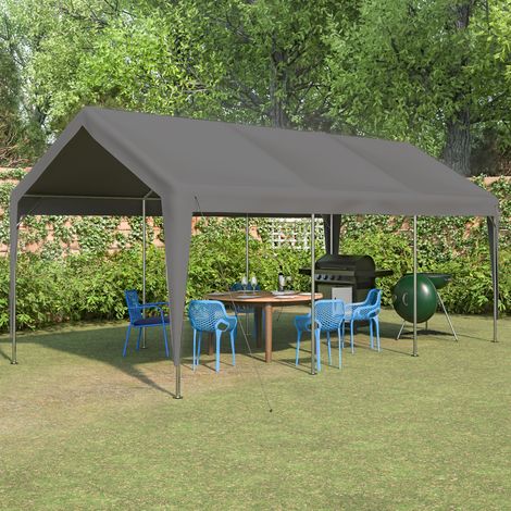 Carport 592,84x310,9x276,75 cm de metal gris con ventanas enrollables para coche - MEUBLIV (1/5)