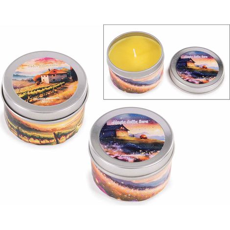Candele alla Citronella in scatola / barattolino di metallo rotondo con coperchio, set da 16 pezzi, Ø 6 cm x 4 H