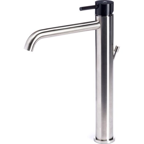 Rubinetto Miscelatore Monocomando Lavabo Alto in Acciaio Inox Maniglia Carbone (1/2)