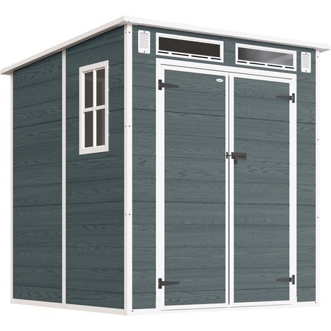 Casetta da giardino doppia porta 182 x 182 x 196 cm stoccaggio sicuro ventilazione antiumidità contemporaneo in PP grigio 210005616