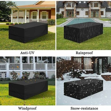 Housse Table de Jardin 150x90x75cm Noir 420D Tissu Oxford Imperméable Résistance Anti-UV Bache Table De Jardin Housses de Protection pour mobilier de Jardin avec Corde et Boucle de Verrouillage (1/4)