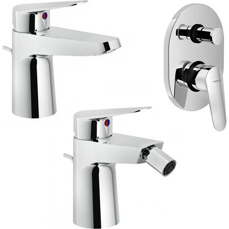 Set miscelatori lavabo bidet e doccia con deviatore Nobili Hof cromati a risparmio idrico (1/5)
