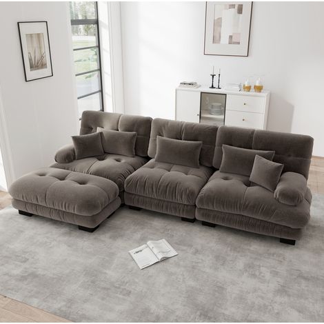 Modulares Ecksofa aus braunem Chenille 313 x 145 x 81 cm mit Ottomans HAVRYA (1/5)