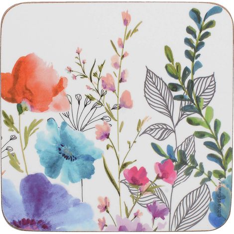 Creative Tops - Set di 6 sottobicchieri con retro in sughero, con stampa "Meadow Floreal (1/2)