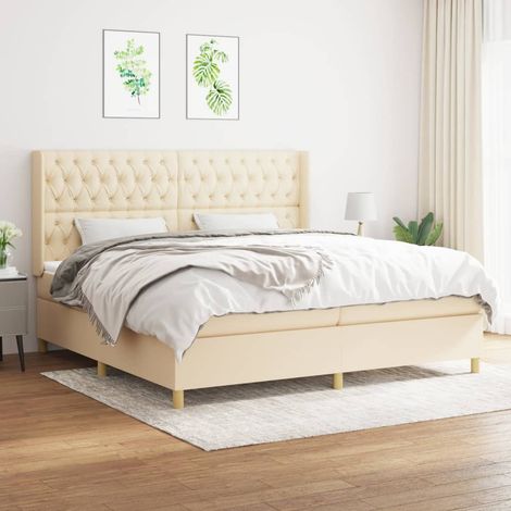 Lit à sommier tapissier avec matelas - Cadre De Lit Moderne: King Size - Lit Double - Crème 200x200 cm Tissu Chic-552650 (1/5)