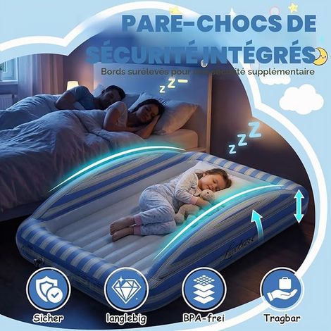 Children's Inflatable Mattress Electric Pump Children's Intake Bed Safety Barriers Soft Flocked Surface Storage Bag Travel Overnight Home (1/3)