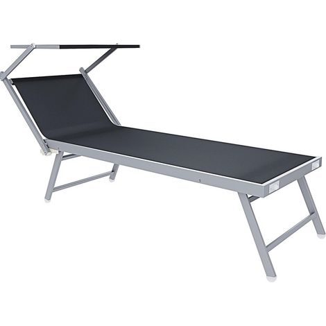 TRADE SHOP - Lettino Pieghevole Prendisole In Alluminio Textilene Con Parasole Orientabile 186x61x38cm - Grigio