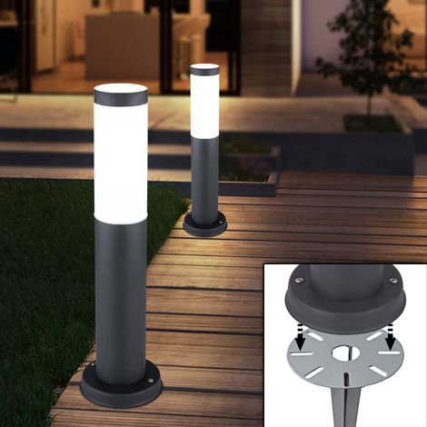 Etc-Shop – Lot de 2 lampadaires extérieurs IP44 – Acier inoxydable et plastique – Hauteur 45 cm – Piquets de sol inclus pour installation facile