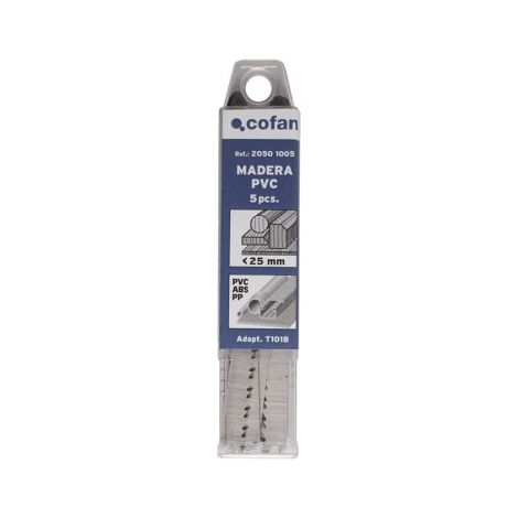 Sierras de calar para maderas, plásticos y PVC (5 piezas)                                                     75 x 3mm        T111C