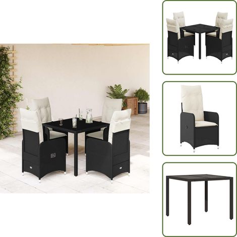 5-tlg. Garten-Bistro-Set mit Kissen Schwarz Poly Rattan - Bistro Set - Bistro Sets - Bistroset - Garten Bistro Set (1/5)