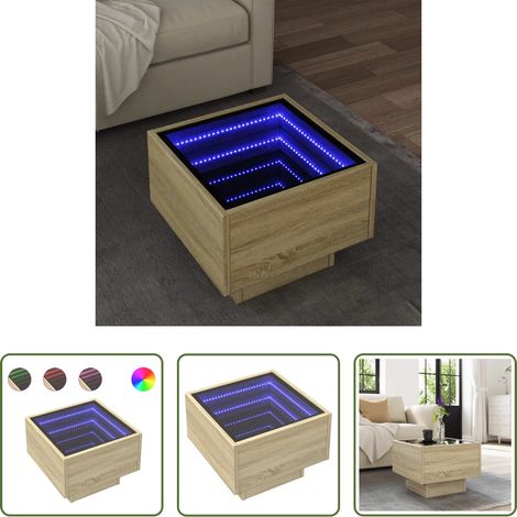 Miroir LED - Table d'appoint et LED chêne sonoma 40x40x30 cm bois ingénierie (1/5)