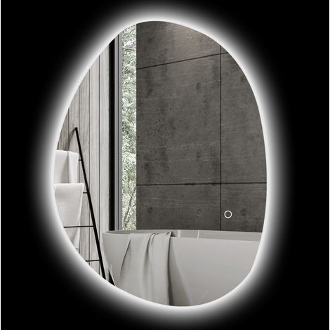 Espejo de baño asimétrico LED 70 x 50 cm de vidrio templado plateado con tacto y antivaho (1/5)