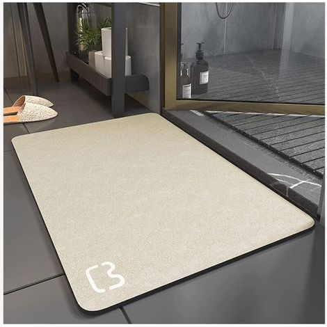 Tapis de bain diatomite antidérapant – Super absorbant – Séchage rapide – Caoutchouc naturel – 60x90 cm – Beige (1/5)