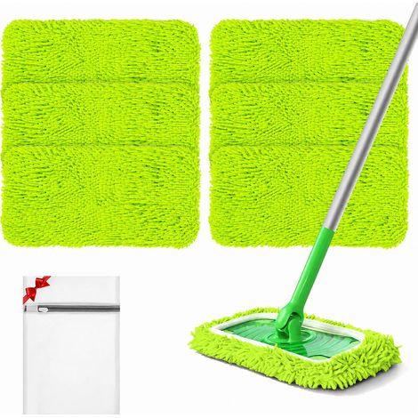 Lingettes Reutilisable Pour Swiffer Sweeper, 6PCS Housse Pour Balai Chenille Serpillière Humide Et Sèche En Microfibre Tampon Balai Serpillère, Chiffon Lavable Recharge Mop Pads Avec Sac à Linge-Vert( (1/5)
