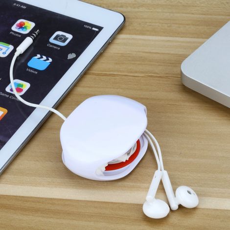 Boîte de rangement blanche pour 2 écouteurs intra-auriculaires intelligents / Organisateur de câble d'écouteurs / Étui de rangement pour écouteurs / Enrouleur de câble d'écouteurs / Gestionnaire de câ (1/4)
