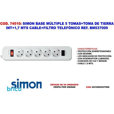 Base Multiple 3X1,5Mm 1,5Mt 5T-Toma tierra Interruptor  Serie 31 Simon B
