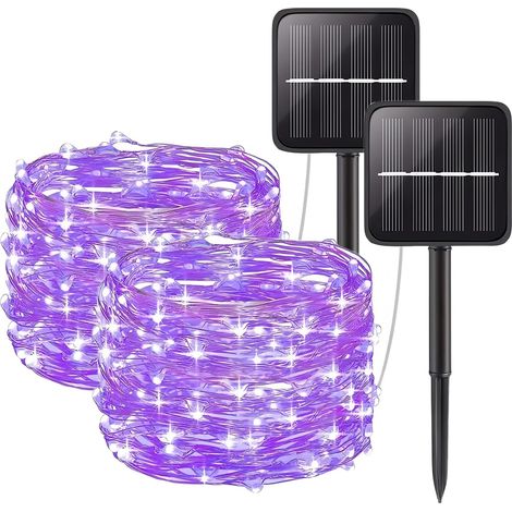 Lot de 2 Guirlandes Lumineuses Féeriques Solaires,Total 40 m / 131,2 pi,Violet 400 LED,Guirlandes à Fil de Cuivre avec 8 Modes,Éclairage de Jardin Étanche pour Patio,Jardin,Arbres,Noël (1/5)
