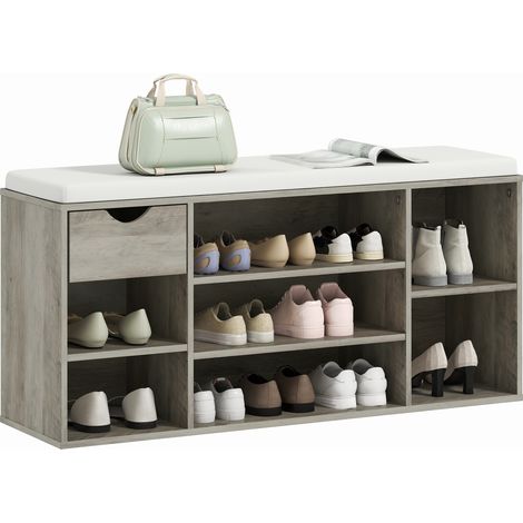 Shoe Storage Bench with Cushion - Grey