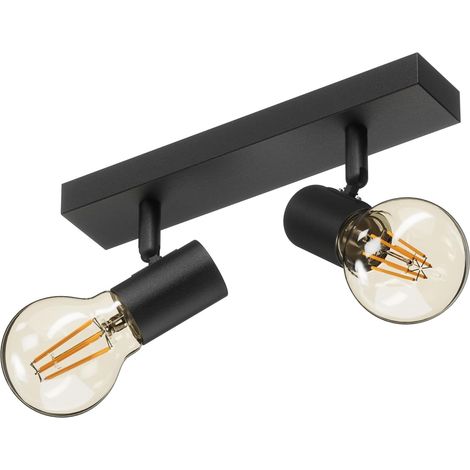 Spot Plafond E27, Vintage Plafonnier 2 Spots Noir Orientable, Luminaire Plafonnier Industrielle, Éclairage de Plafond Interieur pour Cuisine, Chambre, Salon, 26cm, Ampoule non Incluse (1/5)