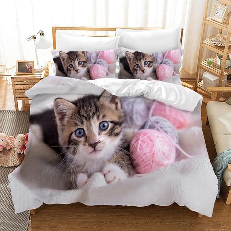 Bettwäsche-Set mit Katzenmotiv 3D-Druck Mikrofaser 135x200 cm