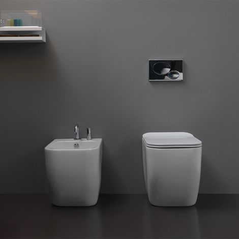 Coppia di Sanitari WC + Bidet Monoforo - Filo Muro a Terra BRIO - WC con Sistema di Scarico Smart Clean (1/5)